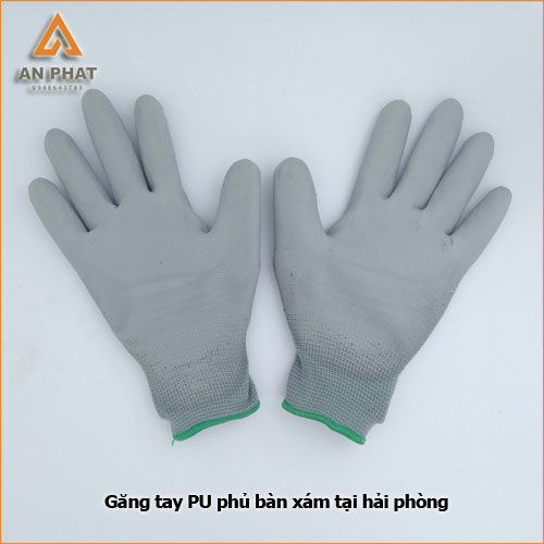 Găng tay pu phủ bàn xám tại hải phòng có phần PU tráng phủ phần lòng bàn tay