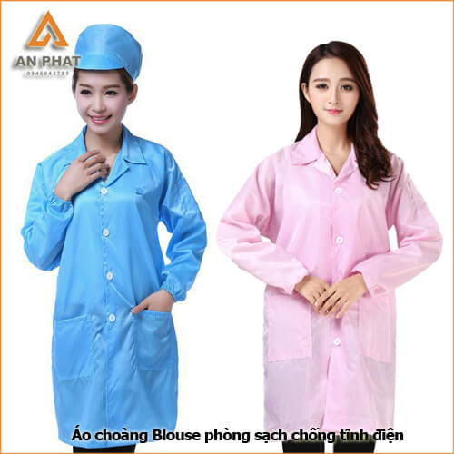 Áo choàng phòng sạch kiểu cổ bẻ, có túi ngang bụng