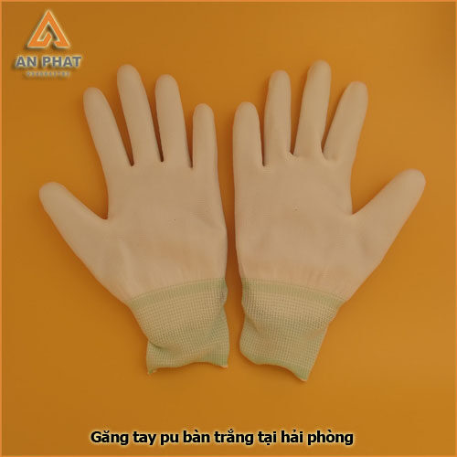 găng tay PU phủ bàn màu trắng hàn quốc mặt trước