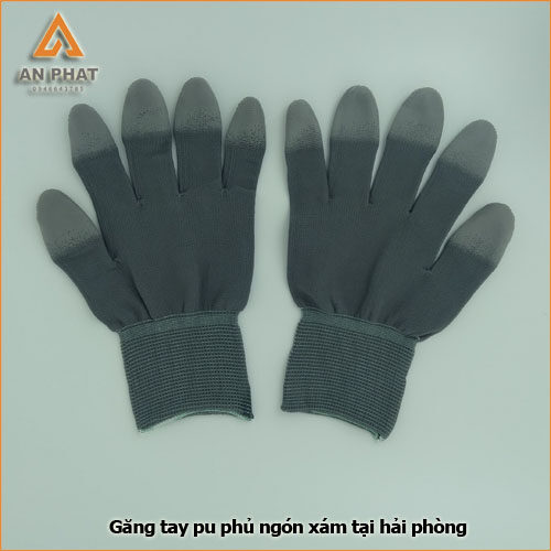 găng tay pu phủ ngón tay màu xám hàn quốc